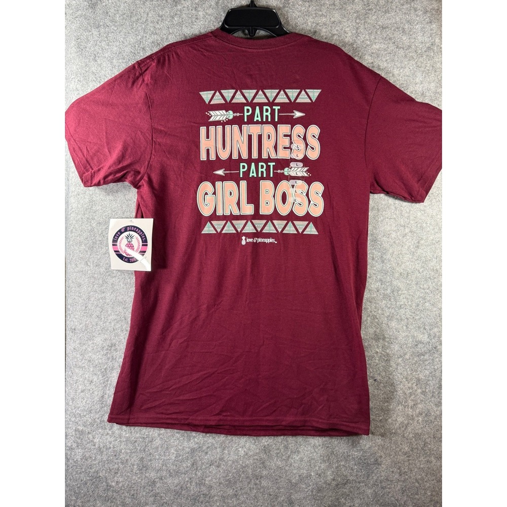 NWT Love & Pineapples Womens Part Huntress Part Girl Boss -‎ T-Shirt Maroon L